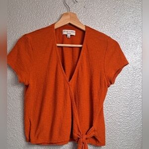 Madewell Texture & Thread Orange Wrap Top  Size XS